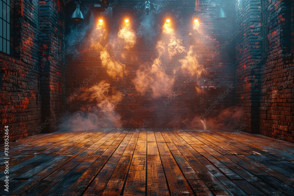 Poster this image depicts a stage set with smoky lighting effects that create a sense of anticipation for a