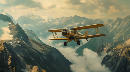 Fototapeta na wymiar spectacular shot of the Monoplane plane in air, breathtaking landscapes