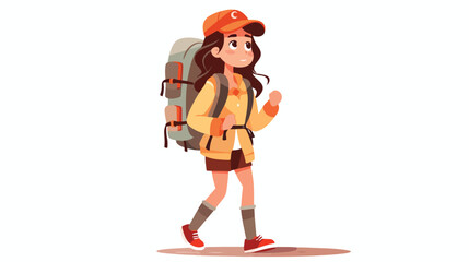 Explorer girl with backpack cartoon character 2d fl