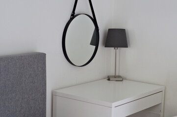 table lamp reflected in the mirror