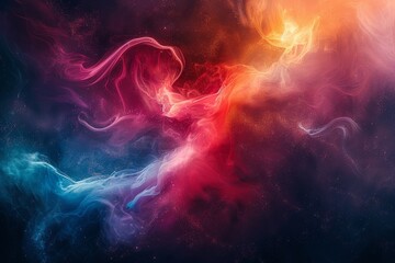 A cosmic display of abstract colors swirling like a fiery dance against a dark backdrop