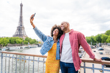 Afro-american beautiful couple in love visiting Paris