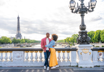 Afro-american beautiful couple in love visiting Paris