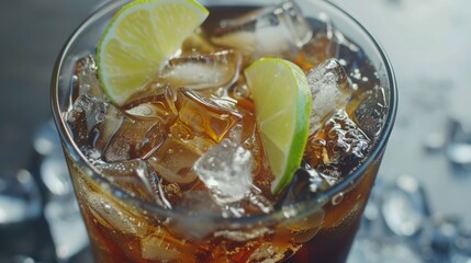 Sunlit iced tea with a lime slice, ideal for refreshing drink ads or summer menus.