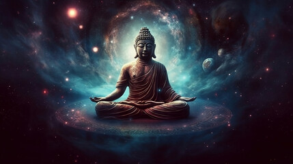 Buddha. Buddha statue on the background of space.