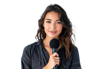 Broadcast Journalism with a Fresh Face: Young female reporter with microphone ready for the news
