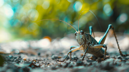 Closeup of a cricket with a blurry background.Depth of Field - obrazy, fototapety, plakaty
