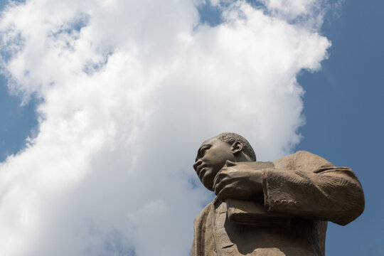Birmingham Alabama, USA - May 16, 2019 Top of bronze statue of Martin Luther King Jr in Kelly Ingram Park, horizontal aspect