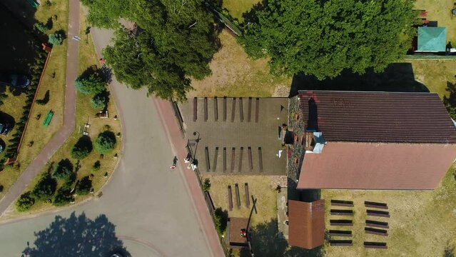 Top Down Catholic Church Rowy Kosciol Katolicki Aerial View Poland