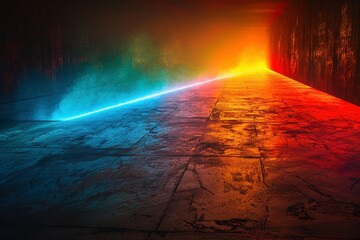 Contrasting light beams, one displaying a cool blue to green gradient, the other showcasing a warm orange to red transition, collide in a point of intense white