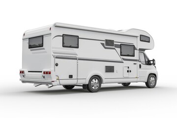 White Motorhome Back View with Vinyl Decal. Mockup for Sticker Design, Logo Presentation, Camping or Travel Trailer Concept