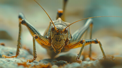 Fototapeta premium Closeup of a cricket with a blurry background.Depth of Field