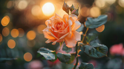 Closeup of a rose with a blurry background.Golden Hour