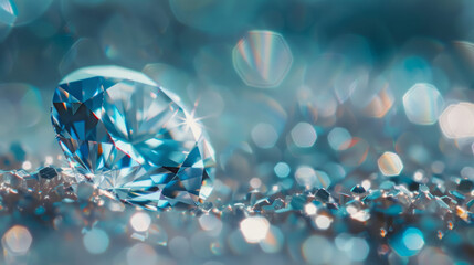 Closeup of a diamond with a blurry background.Film grain