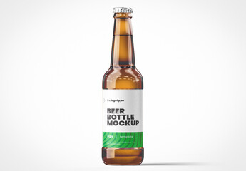 Amber Beer Bottle Mockup With Silver Cap
