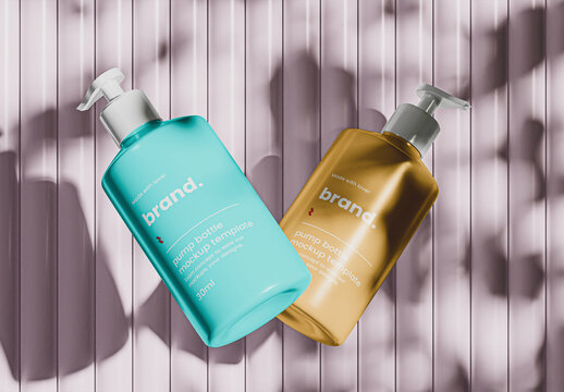 Set of Two Floating Pump Bottles Mockup