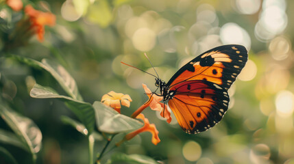 Fototapeta na wymiar Closeup of a butterfly with a blurry background.Film grain