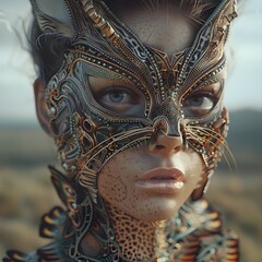 Captivating Zoomorphic Mask Blending Human Beauty with Nature's Essence