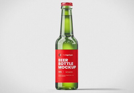 Green Beer Bottle Mockup with Red Label