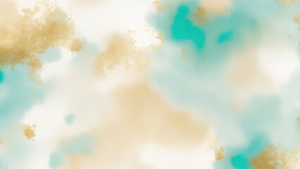 Fototapeta na wymiar Hazy watercolor splashes of pastel Brown Teal Gold and white Background