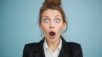 closeup Portrait of a Surprised female business Woman with a suit in disbelief on a clean background