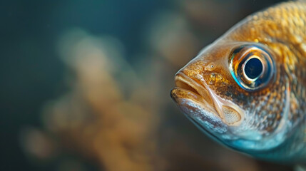 Closeup of a fish with a blurry background.Soft natural lighting