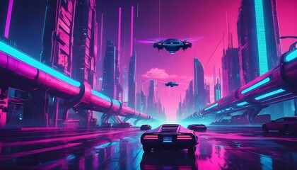 A-Futuristic-Cityscape-With-Flying-Cars-Neon-Lig-