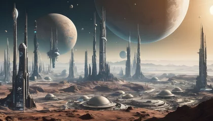 Draagtas A-Futuristic-Scene-Depicting-A-Space-Colony-On-A-D- © Tooba