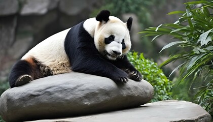 A-Giant-Panda-Lounging-On-A-Comfortable-Rock- 2