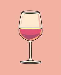 Elegant Rose Wine Glass: Vector Illustration on Pastel Pink Background