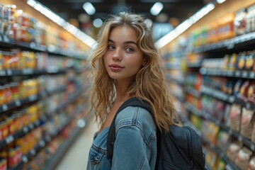 woman In Supermarket Buying Groceries Food
