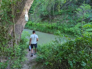 Naklejka na ściany i meble walking to Medina River Trail at San Antonio TX