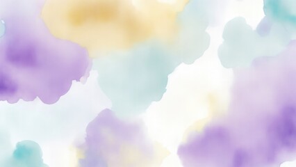 Fototapeta premium Hazy watercolor splashes of pastel Purple Teal Gold and white Background