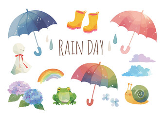 水彩で描いた梅雨のイラスト