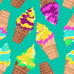 seamless pattern of ice cream in bright colors