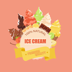 ice cream label. business. fruit and chocolate ice cream