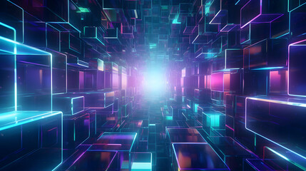 Naklejka premium Digital green and purple mosaic square abstract graphic poster web page PPT background