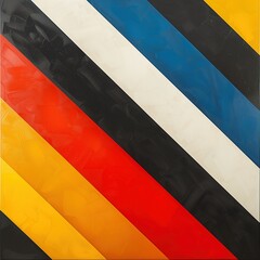 Diagonal Retro Striped Background: Yellow, Black, Blue, Red, and White