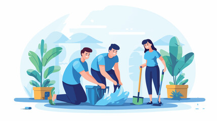Family doing chores vector illustration. Happy smil