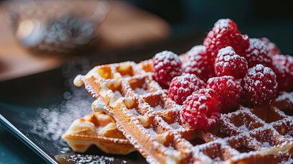 raspberry and waffles breakfast 