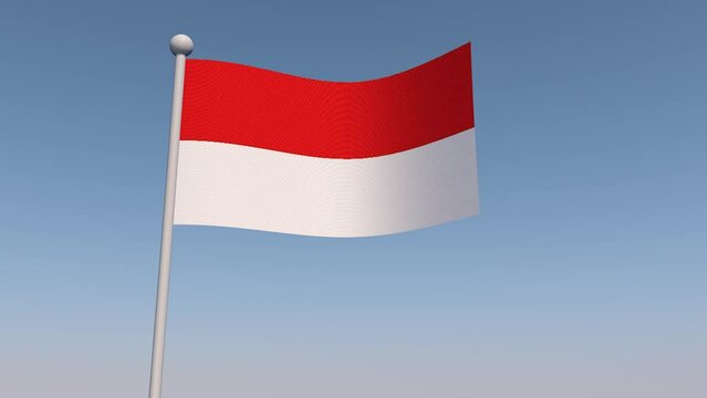 Simple animation of a red and white flag flying against a background of blue sky.