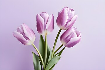 Elegant purple tulips with delicate petals, mystical smoke against a serene purple backdrop, ideal for love and mystery. generative ai