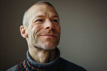 Portrait of a smiling middle-aged man in a warm sweater.