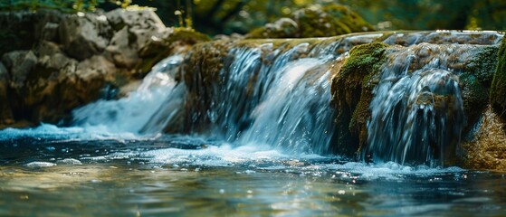 Obraz premium Waterfalls in Plitvice Lakes, close up, clear water, detailed rock textures, soft light