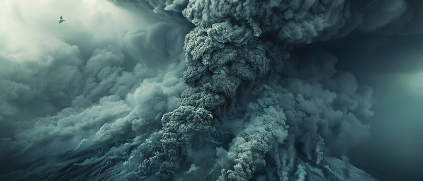 Volcanic ash cloud, close up, dramatic texture, soft light, ominous sky