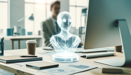 Naklejka premium Luminous Guidance: AI's Role in Shaping Modern Workspaces