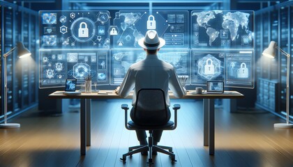  3D Image of a 'White Hat Hacker' Concept in Cybersecurity - obrazy, fototapety, plakaty