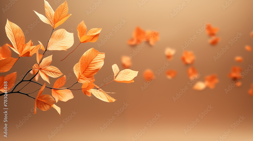 Sticker Elegant Autumn Leaves on a Soft Brown Background