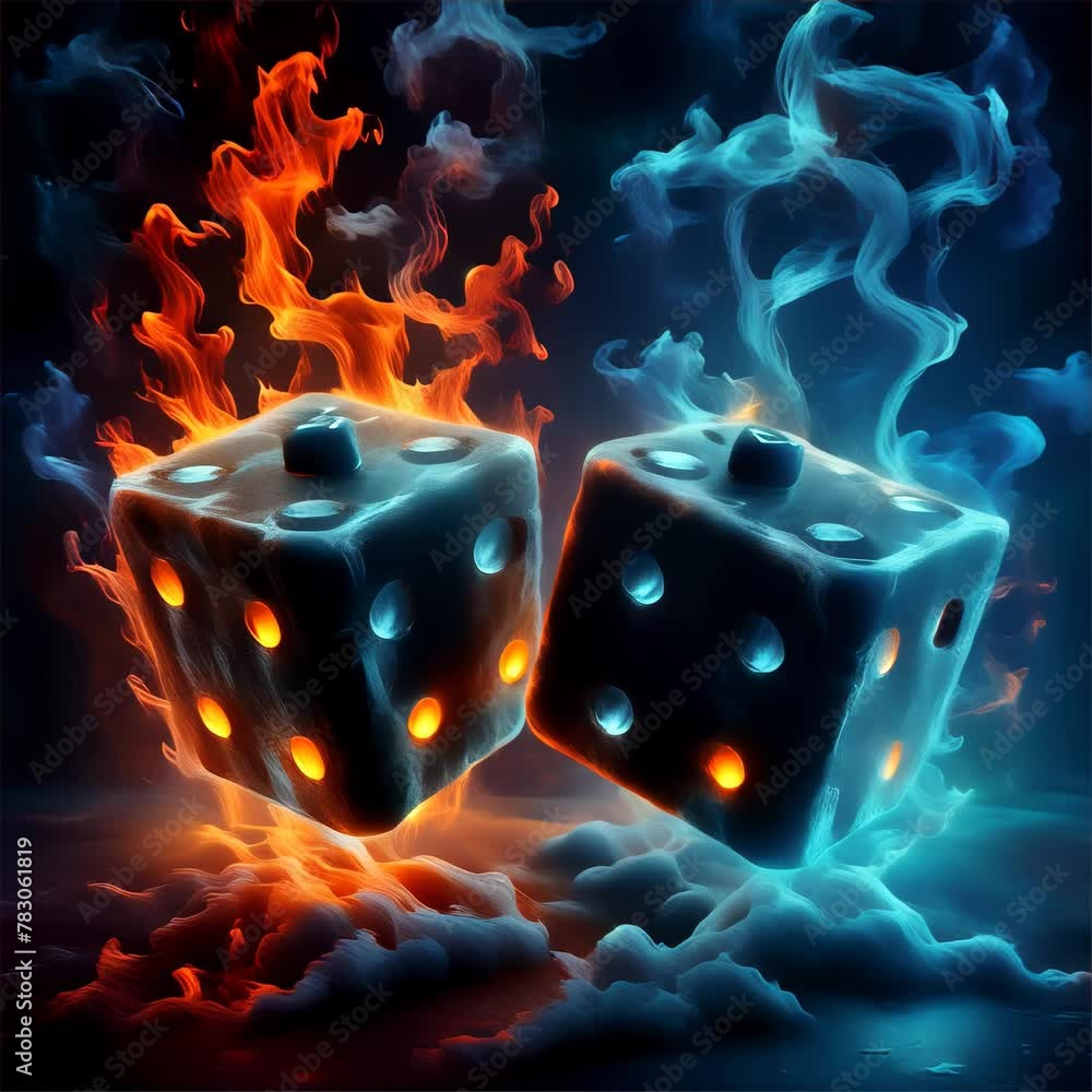 Aufkleber a conceptual image of two dice engulfed in flames and frost, symbolizing the duality of luck and the