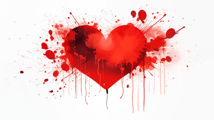 Vivid Red Heart with Paint Splashes and Dripping Effect